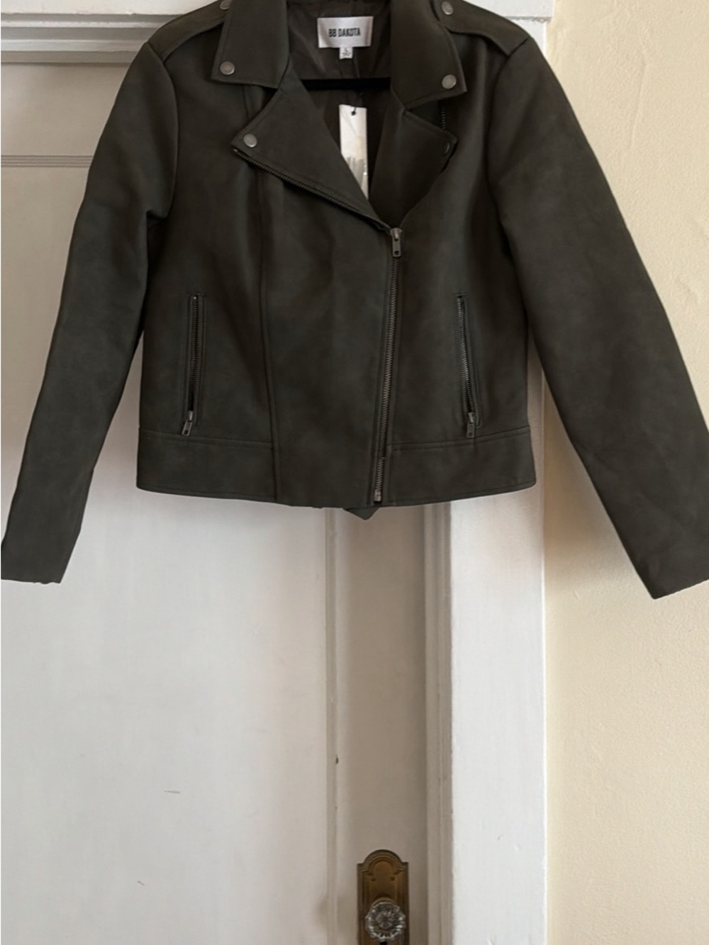 BB Dakota Dark Olive Moto-Style Leather Jacket